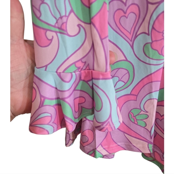 NWT Dolls Kill Sugar Thrillz 70s Psychedelic Heart Mini Dress Small Flare Sleeve - Picture 2 of 7